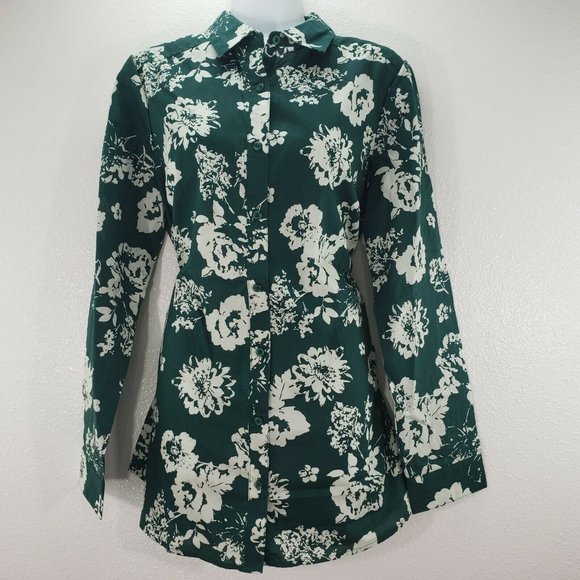 ROAMAN'S Womens Top Long Sleeve Green Floral Butto - Picture 3 of 7